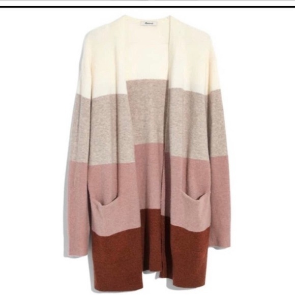 Madewell Color-block Long Open Front Sweater - Picture 3 of 12